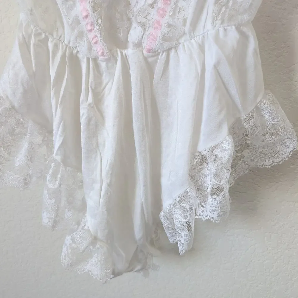 Vintage Tosca Lingerie Womens Small Lace White Bride Rose Bud Bodysuit Negligee - Picture 3 of 9